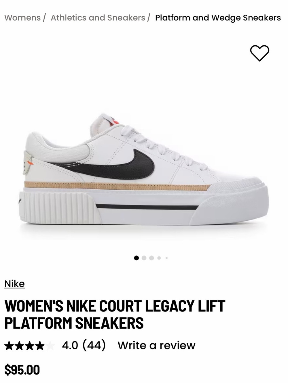 Nike Women's Platform Sneakers in White, Black & Tan Accent